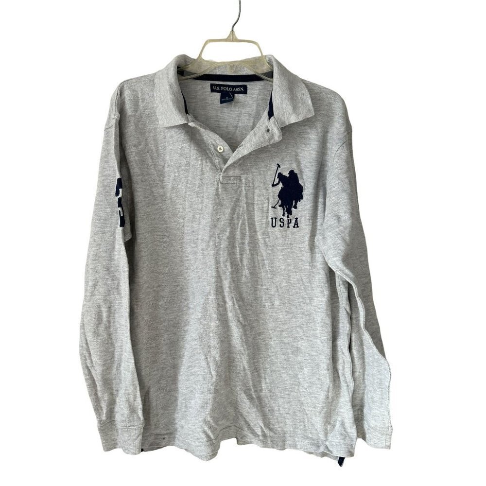 Men's Large U.S. Polo ASSN Polo Shirt Cotton Gray Long Sleeve